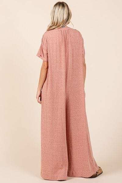 Mittoshop Button Detail Short Sleeve Wide Leg Jumpsuit - Trendsi - Flyclothing LLC