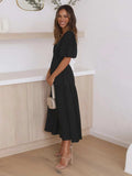 Tiered Surplice Half Sleeve Midi Dress - Trendsi - Flyclothing LLC
