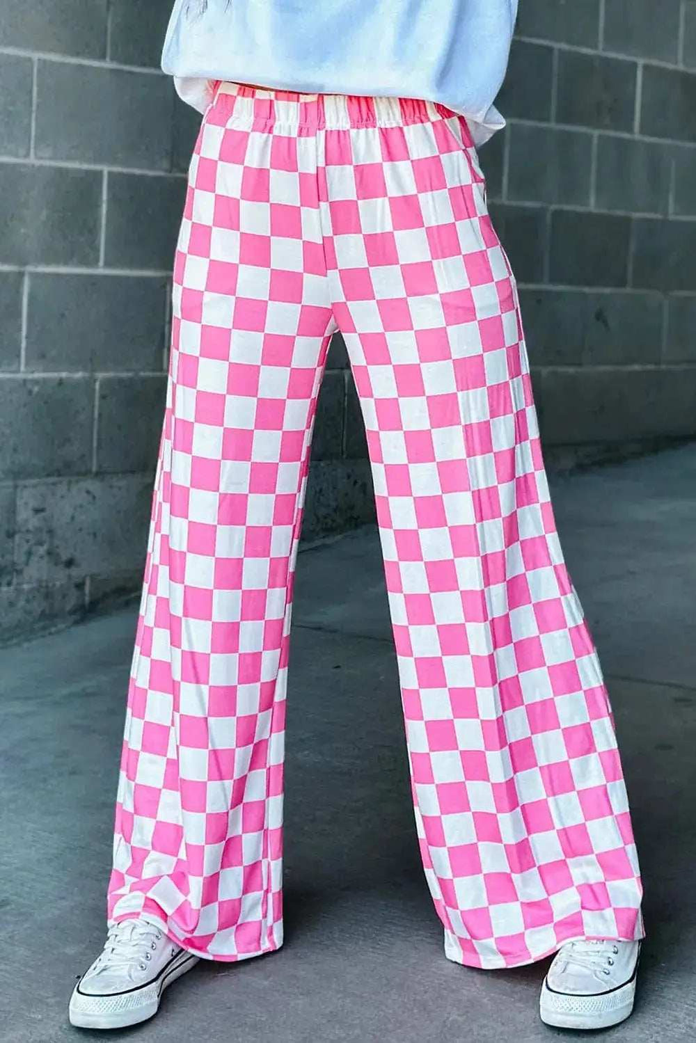 Checkered Wide Leg Pants - Trendsi - Flyclothing LLC