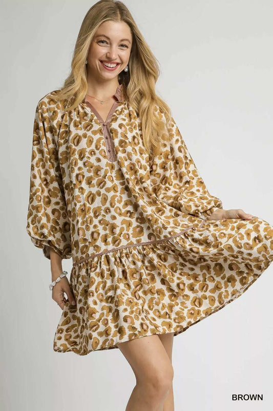 Umgee Leopard Print Tiered Mini Dress - Trendsi - Flyclothing LLC
