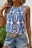 Printed Crew Neck Sleeveless Top - Trendsi - Flyclothing LLC
