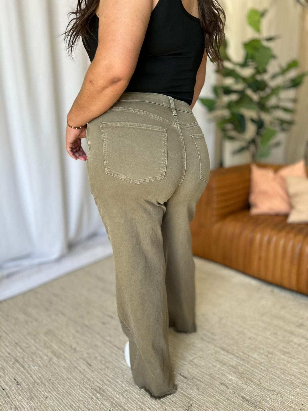 RFM Full Size High Rise Garment Dye Wide Leg Jeans - Trendsi - Flyclothing LLC