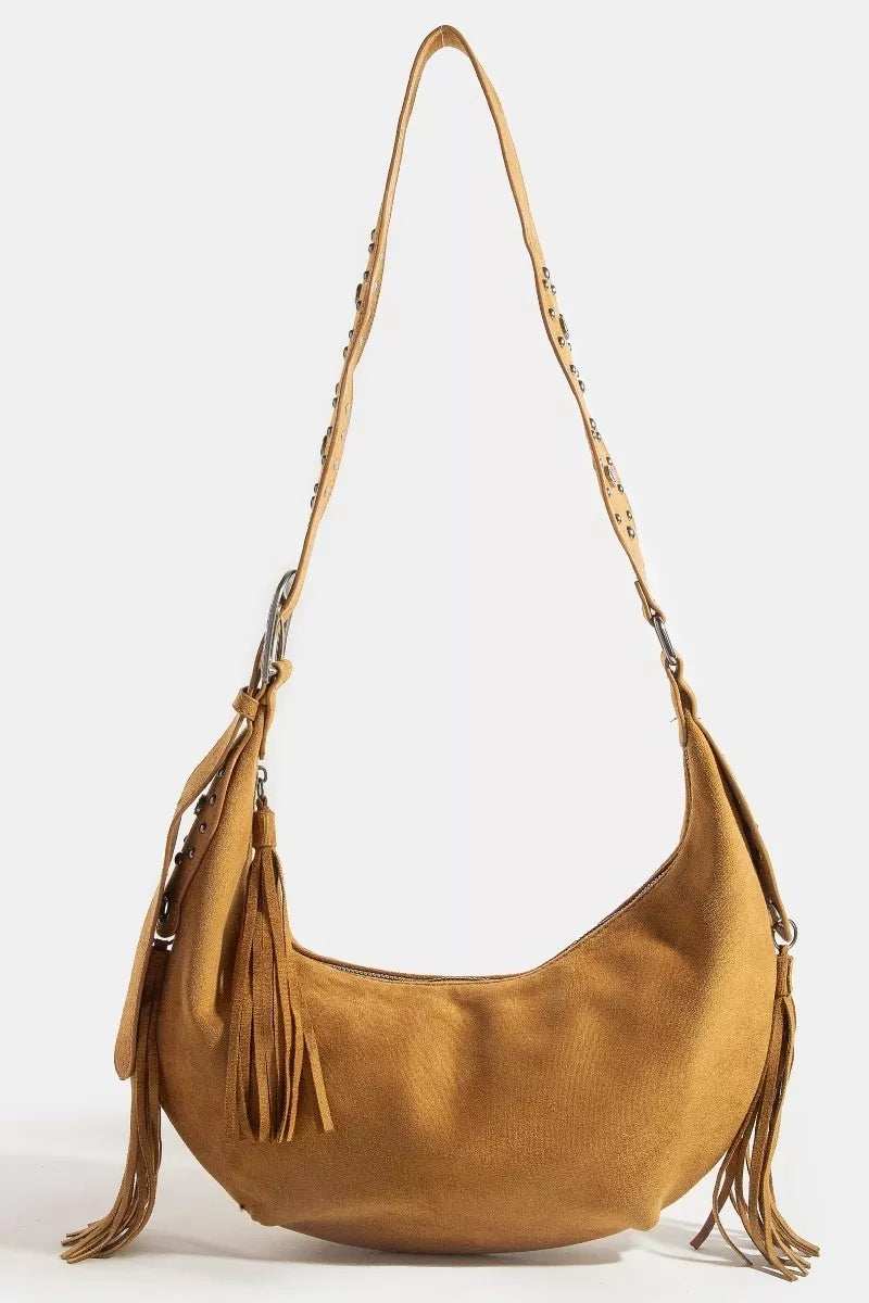 Fame Half Moon Fringe Buckle Strap Hobo Bag - Trendsi - Flyclothing LLC