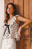 SO ME Bow Texture Jacquard Woven Top with Scallop and Tie - Trendsi - Flyclothing LLC