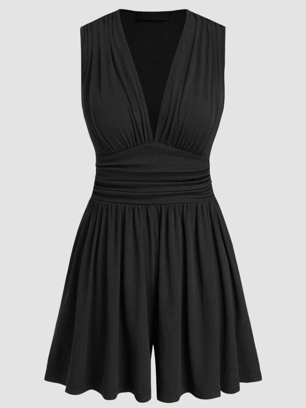 Ruched Plunge Sleeveless Romper - Trendsi - Flyclothing LLC