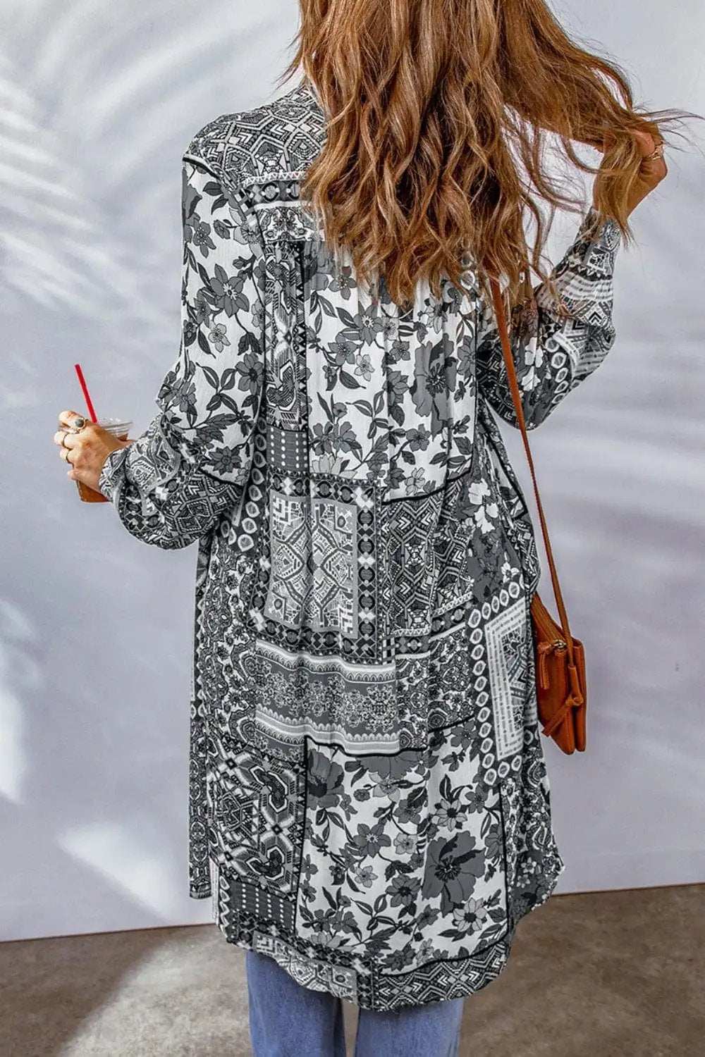 Printed Button Up Long Sleeve Cardigan - Trendsi - Flyclothing LLC