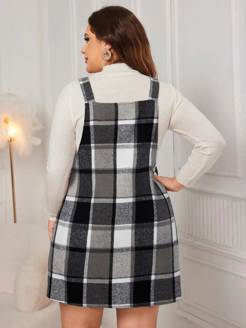 Plus Size Plaid Wide Strap Overall Dress - Trendsi - Flyclothing LLC