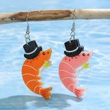 Whimsical Shrimp Earrings with Top Hats - Trendsi - Flyclothing LLC