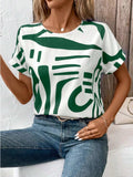 Contrast Round Neck Short Sleeve Blouse - Trendsi - Flyclothing LLC