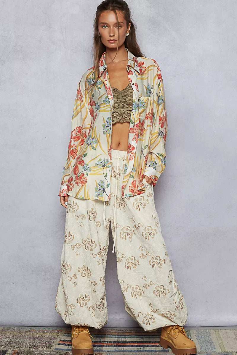 POL Floral Print Button Down Long Sleeve Shirt - Trendsi - Flyclothing LLC