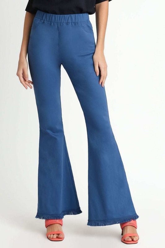 Umgee Full Size Wide Flare Leg Stretch Pants with Frayed Hem Plus Size - Trendsi - Flyclothing LLC