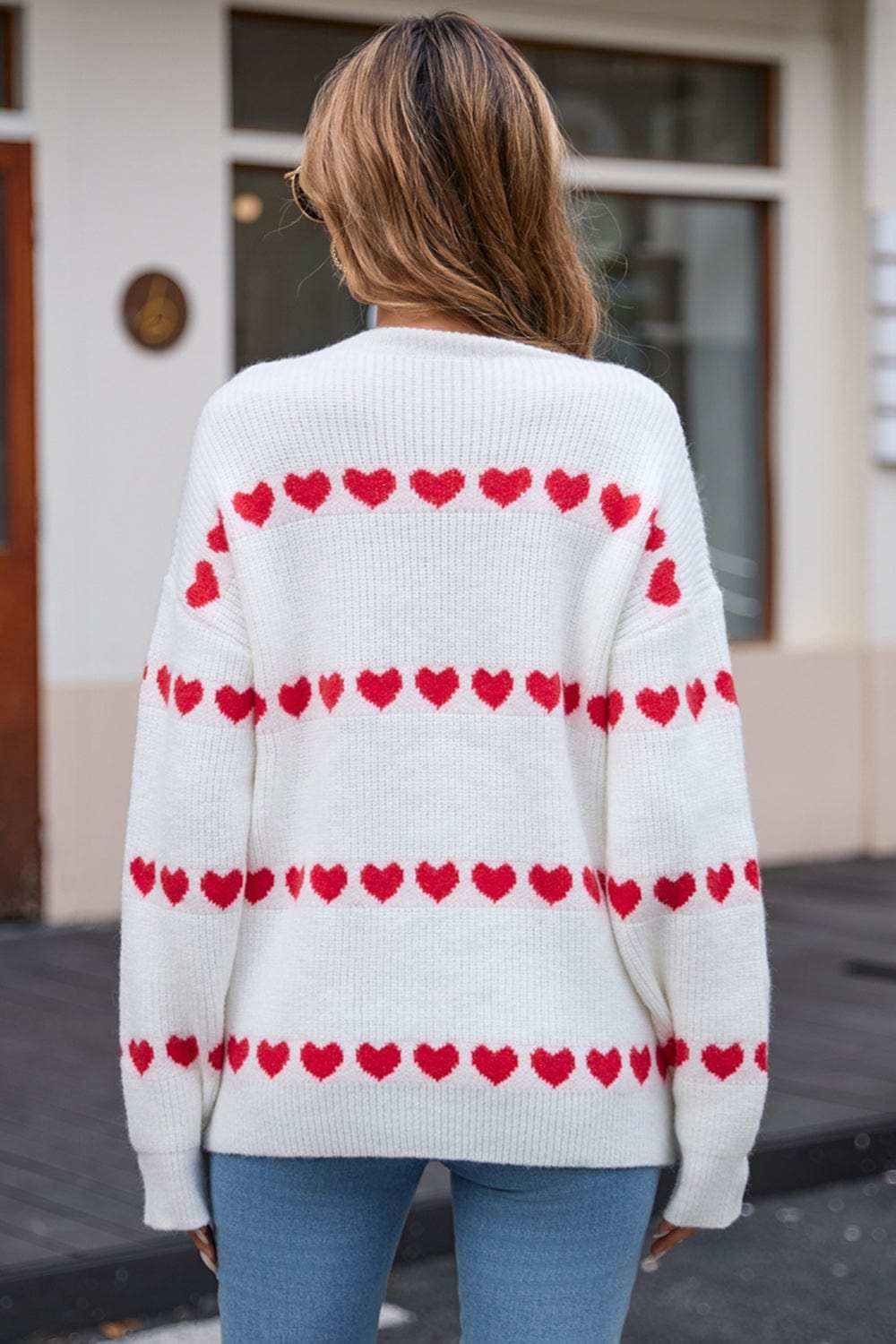 Angel Wings Heart Round Neck Long Sleeve Sweater - Trendsi - Flyclothing LLC