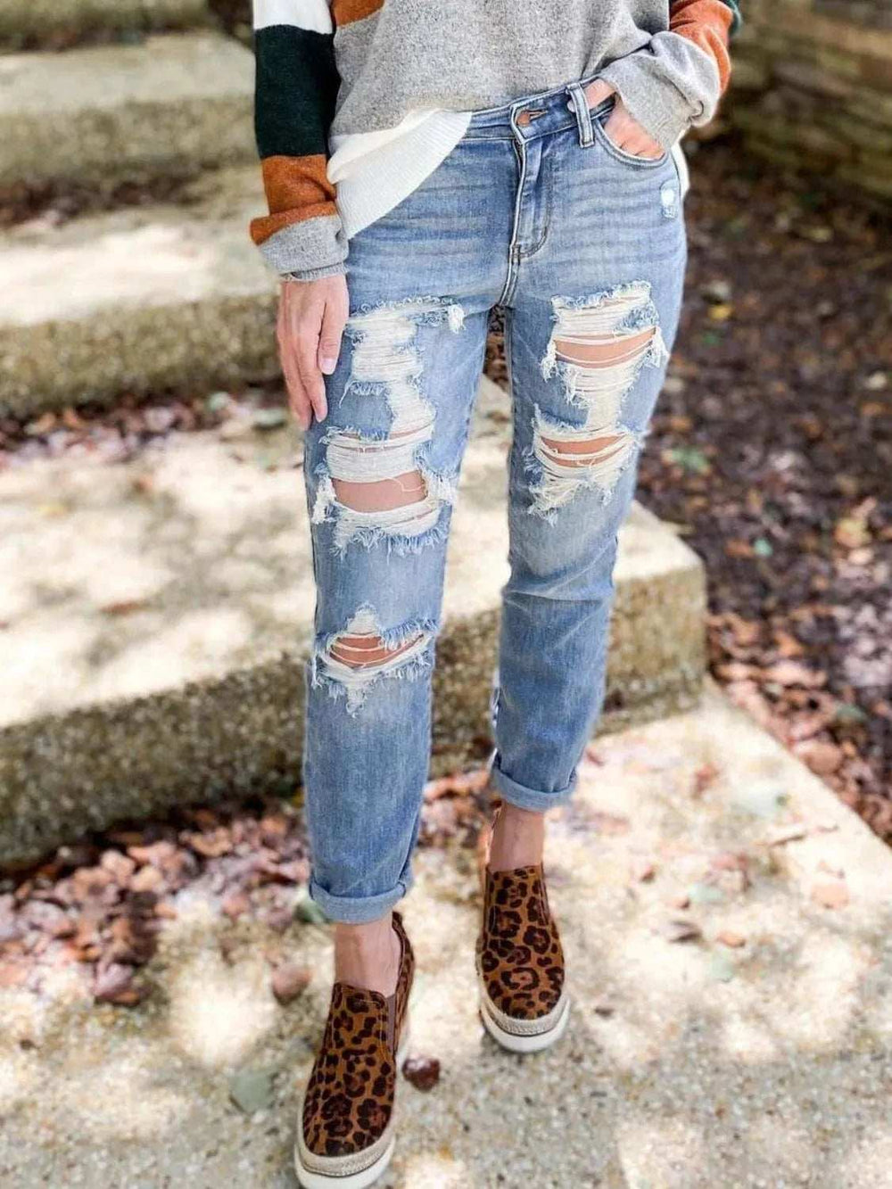 Distressed Skinny Jeans - Trendsi - Flyclothing LLC