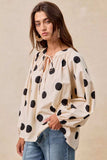 BiBi Polka Dot Exaggerated Balloon Sleeves Blouse - Trendsi - Flyclothing LLC