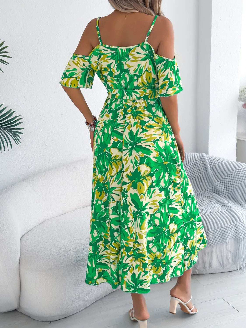 Printed Cold Shoulder Midi Cami Dress - Trendsi - Flyclothing LLC