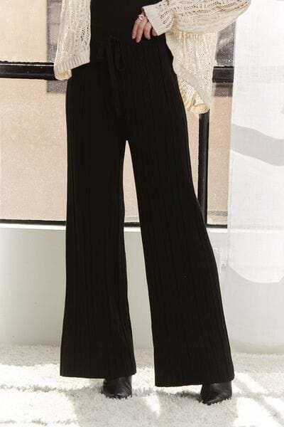 ADORA Tied Wide Leg Knit Pants - Trendsi - Flyclothing LLC