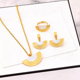 Geometric Half-Circle 18K Gold Plated Necklace Ring and Earrings Jewelry Set - Trendsi - Flyclothing LLC