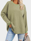 Waffle Knit Round Neck Long Sleeve T-Shirt - Trendsi - Flyclothing LLC