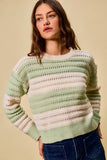 SO ME Openwork Round Neck Wide Stripe Textured Sweater - Trendsi - Flyclothing LLC