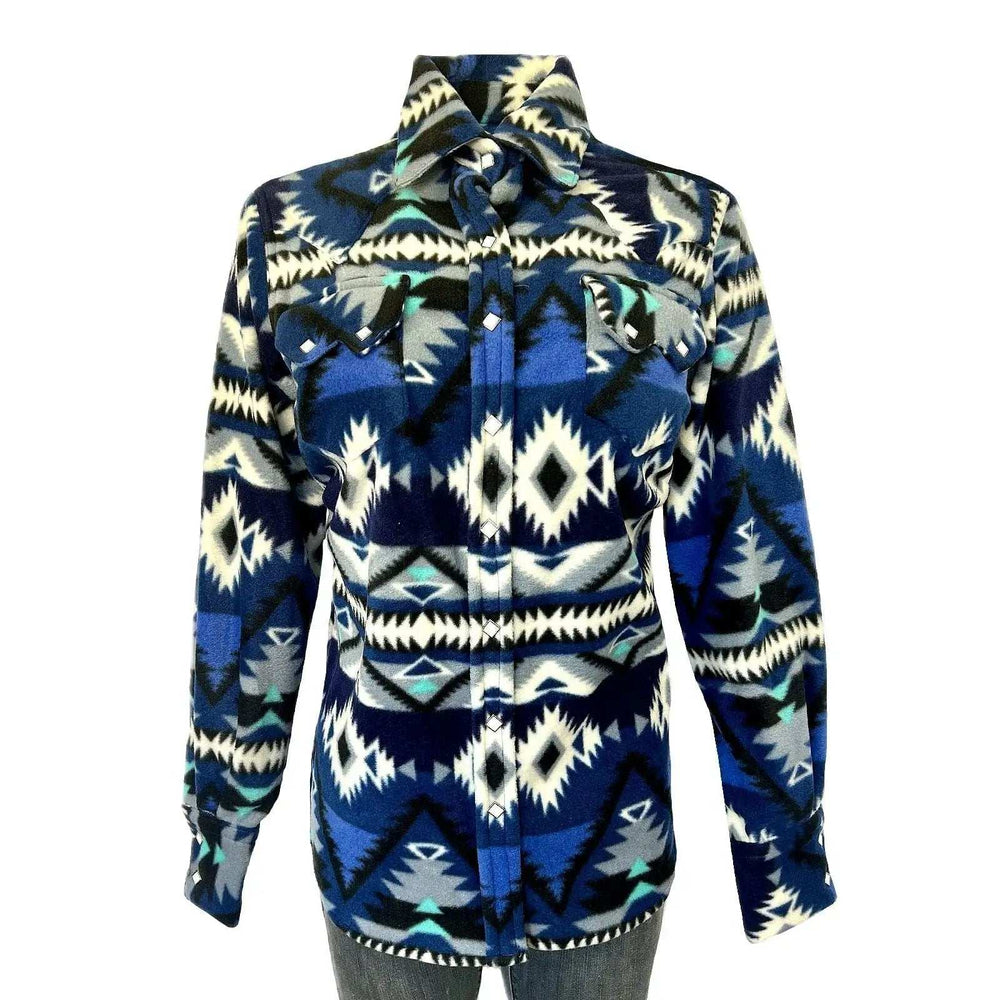 Rockmont Clothing Women's Native Pattern Fleece Western Shirt in Blue & Black - Rockmount Clothing - Flyclothing LLC