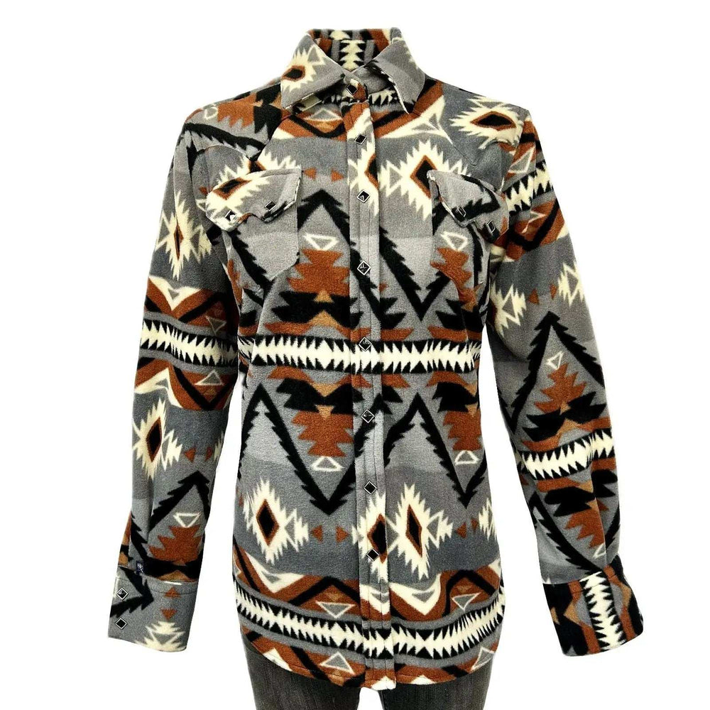 Rockmont Clothing Women's Native Pattern Fleece Western Shirt in Grey & Brown - Rockmount Clothing - Flyclothing LLC