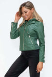 Snobbish Faux Leather Zip Up Drawstring Hooded Jacket - Trendsi - Flyclothing LLC