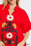 Umgee Embroidered Boho Puff Sleeve Blouse - Trendsi - Flyclothing LLC