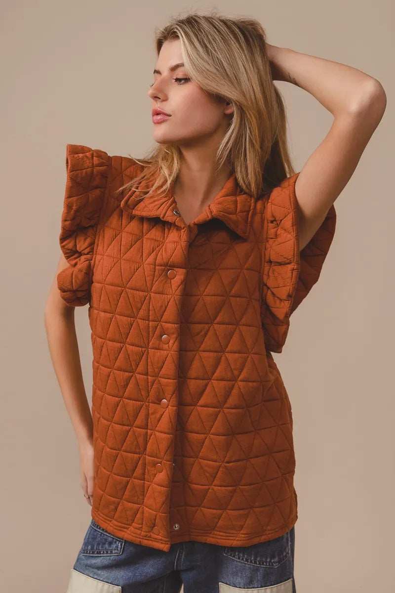 BiBi Quilting Knit Ruffle Sleeve Vest - Trendsi - Flyclothing LLC