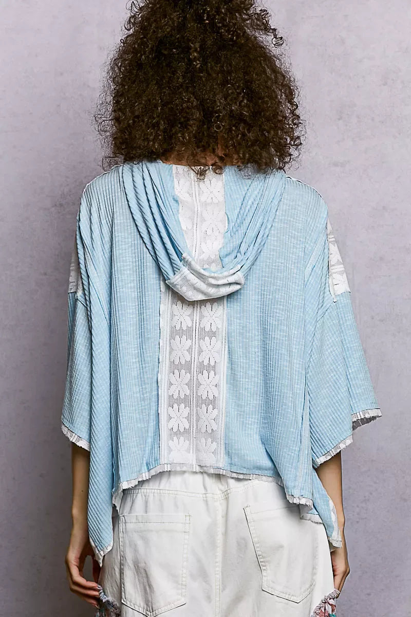 POL Short Sleeve Hoodie Top with Lace Detail - Trendsi - Flyclothing LLC