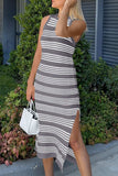 Slit Striped Round Neck Sleeveless Midi Dress - Trendsi - Flyclothing LLC
