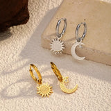 Sun and Moon Dangle Hoop Earrings - Trendsi - Flyclothing LLC