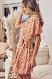 BiBi Floral Tied Short Sleeve Mini Wrap Dress - Trendsi - Flyclothing LLC