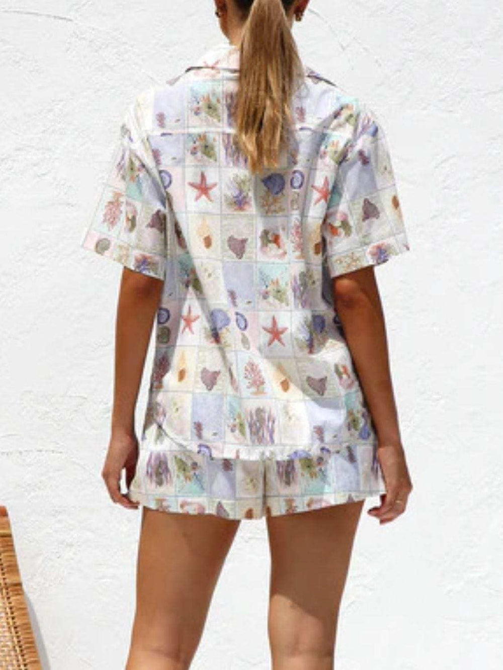 Printed Button Down Short Sleeve Top and Shorts Set - Trendsi - Flyclothing LLC