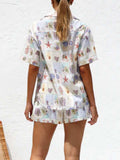 Printed Button Down Short Sleeve Top and Shorts Set - Trendsi - Flyclothing LLC