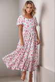 Floral Short Puff Sleeve Tiered Dress - Trendsi - Flyclothing LLC