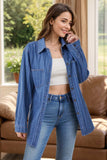 Striped Texture Collared Neck Denim Top - Trendsi - Flyclothing LLC