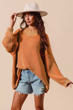 SO ME Oversized Two Tone Textured V Neck Sweater - Trendsi - Flyclothing LLC