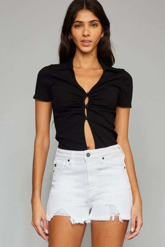 Kancan Full Size High Rise Frayed Hem Denim Shorts - Trendsi - Flyclothing LLC