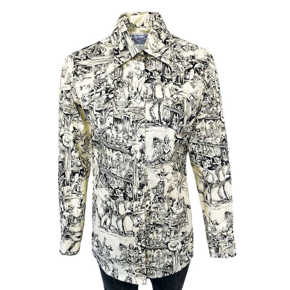 Rockmount Ranch Ware Women's Deadwood Saloon Print Western Shirt in Black & White - Rockmount Clothing - Flyclothing LLC