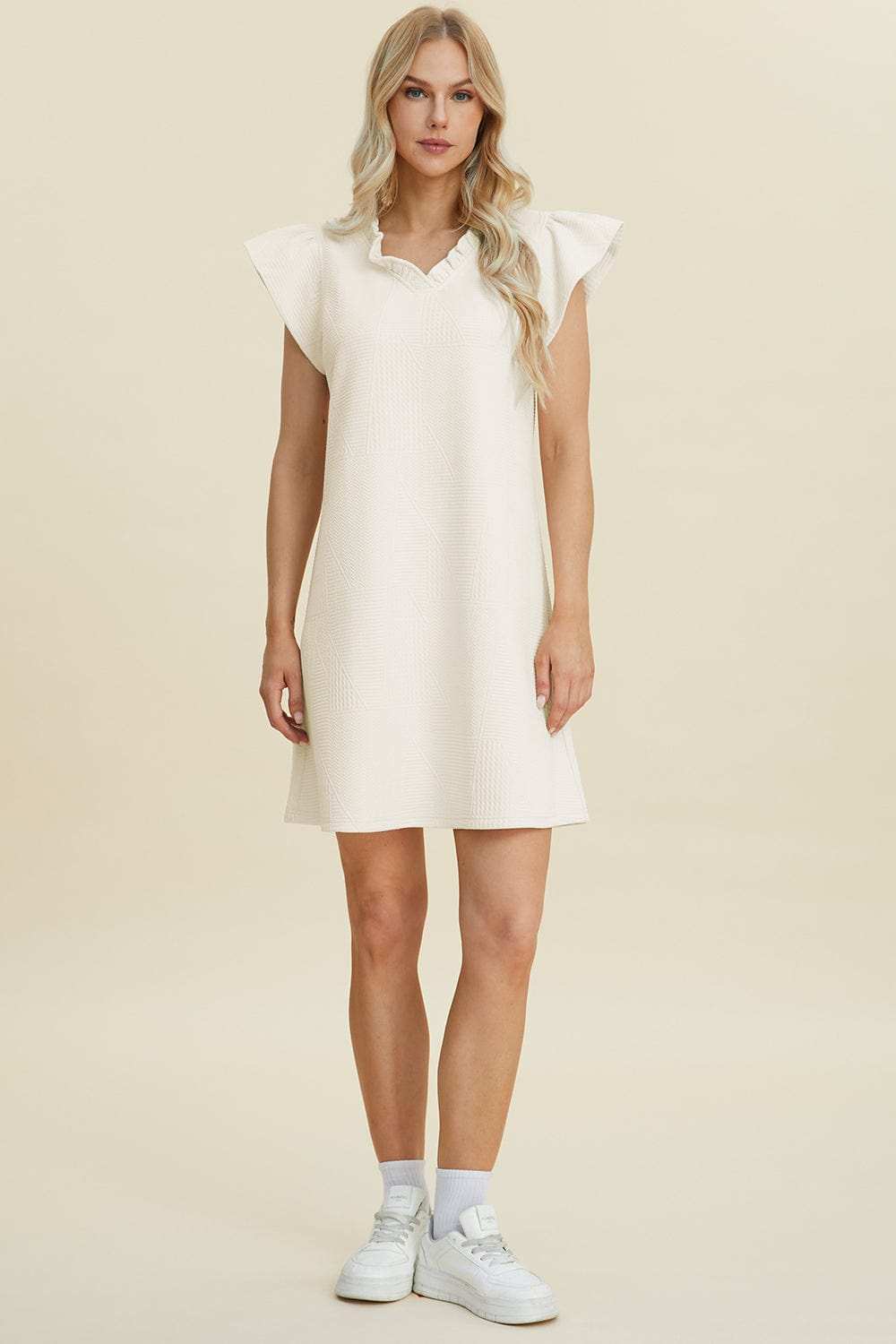 Double Take Full Size Ruffled V-Neck Cap Sleeve Dress - Trendsi - Flyclothing LLC