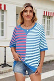 Striped Round Neck Half Sleeve T-Shirt - Trendsi - Flyclothing LLC