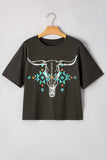 Bull Head Skull Round Neck Short Sleeve T Shirt - Trendsi - Flyclothing LLC