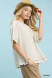 Umgee Linen Blend Scallop Trim Top - Trendsi - Flyclothing LLC