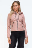 Snobbish Faux Leather Zip Up Drawstring Hooded Jacket - Trendsi - Flyclothing LLC