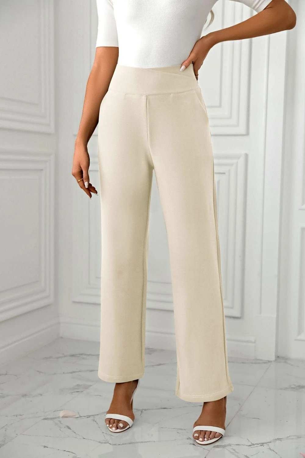 High Waist Straight Leg Pants - Trendsi - Flyclothing LLC