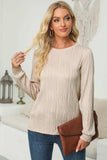 Textured Round Neck Long Sleeve Blouse - Trendsi - Flyclothing LLC