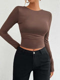 Backless Round Neck Long Sleeve T-Shirt - Trendsi - Flyclothing LLC