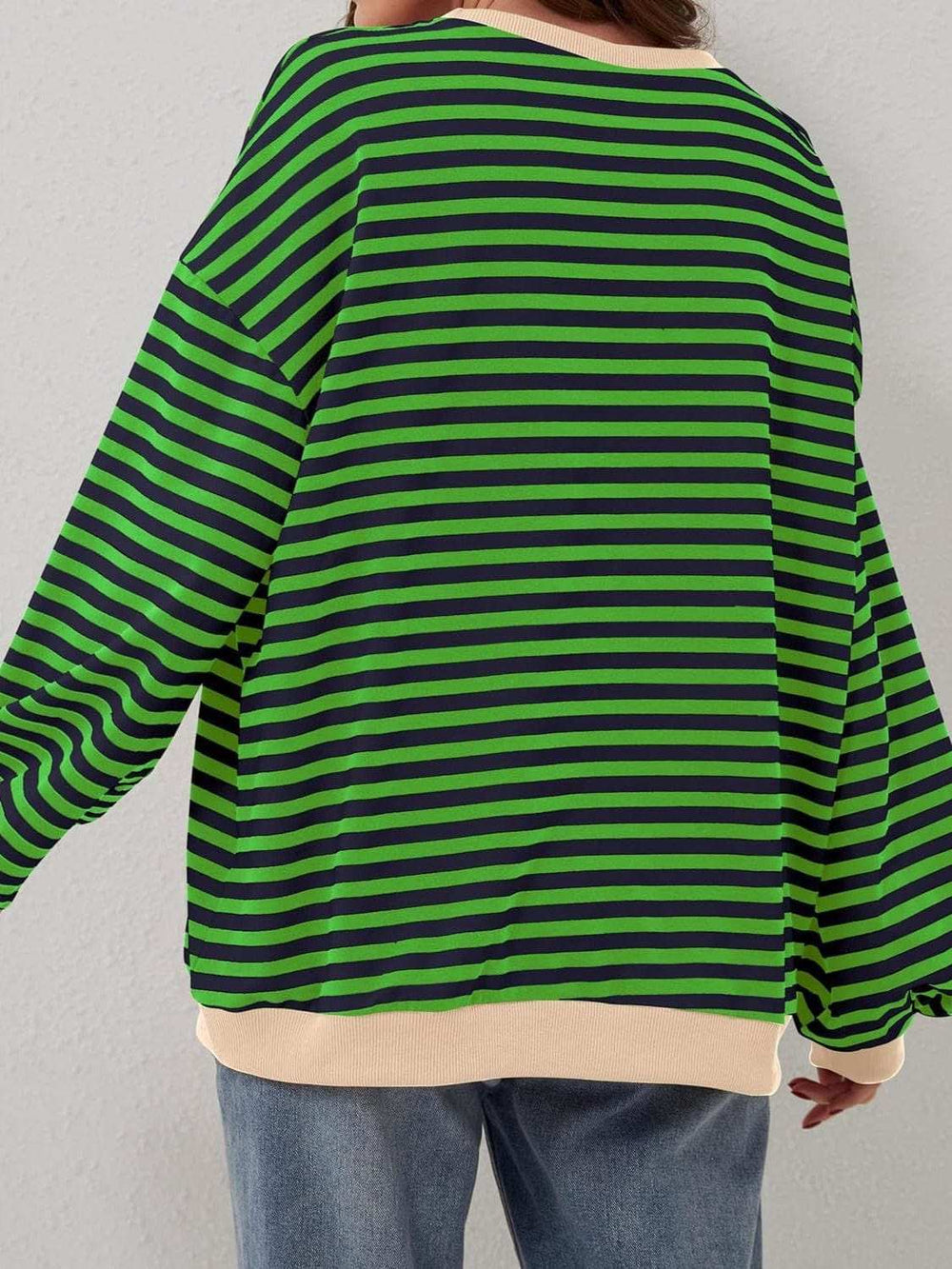 Contrast Striped Long Sleeve Sweatshirt - Trendsi - Flyclothing LLC