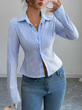 Striped Button-Up Long Sleeve Shirt - Trendsi - Flyclothing LLC