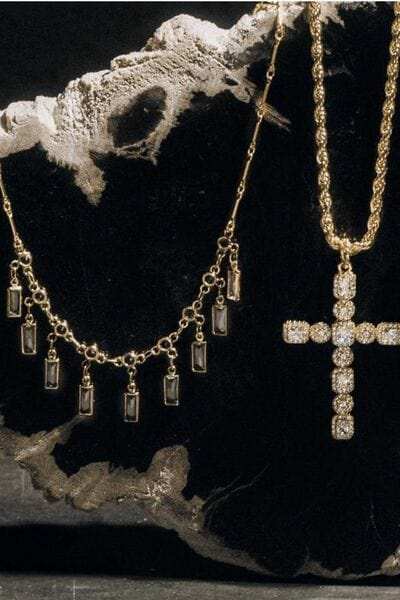 Brass Inlaid Zircon Cross Pendant Necklace - Trendsi - Flyclothing LLC